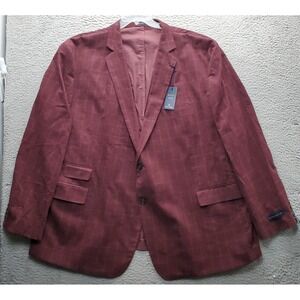 Stafford Corduroy Sport Blazer Mens 60L Burgundy Plaid Regular Fit Notch Lapel